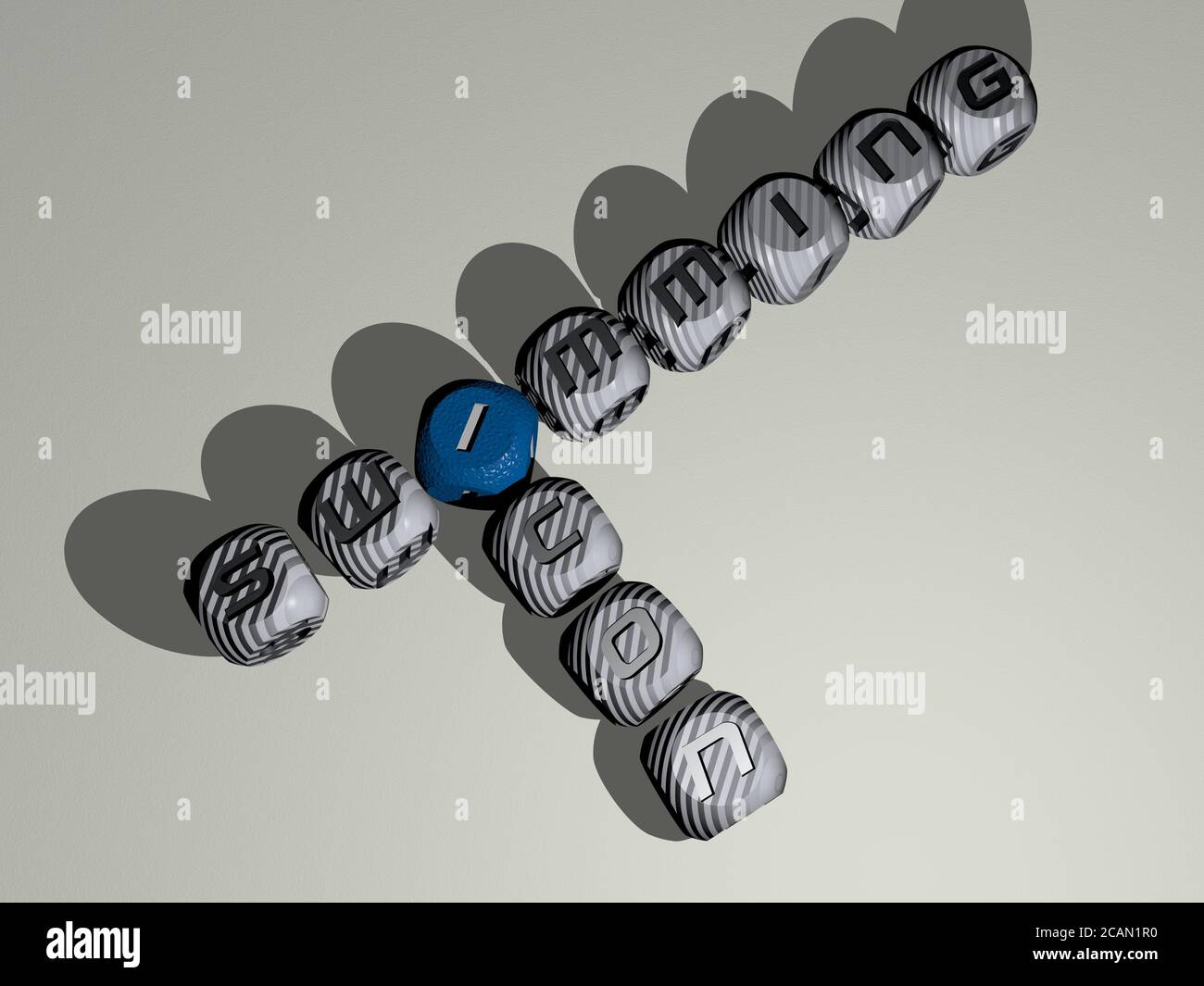 SCHWIMMEN SYMBOL Kreuzworträtsel der Würfel Buchstaben in Farbe - 3D  Abbildung für Pool und blau Stockfotografie - Alamy