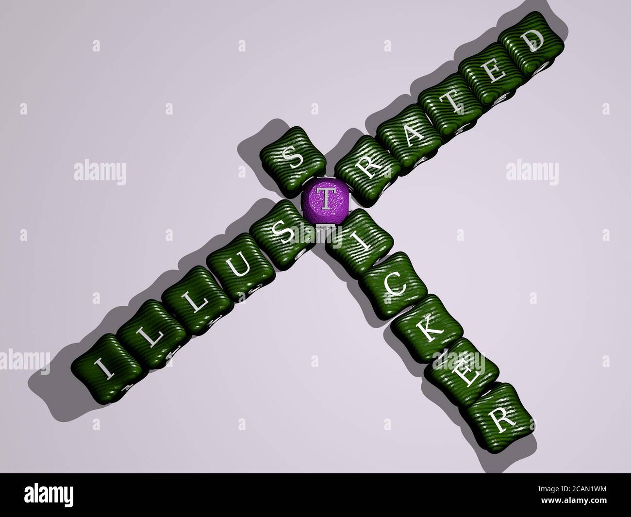 Illustrierte Aufkleber Kreuzworträtsel von bunten kubischen Buchstaben - 3D-Illustration Für Hintergrund und Abstract Stockfoto