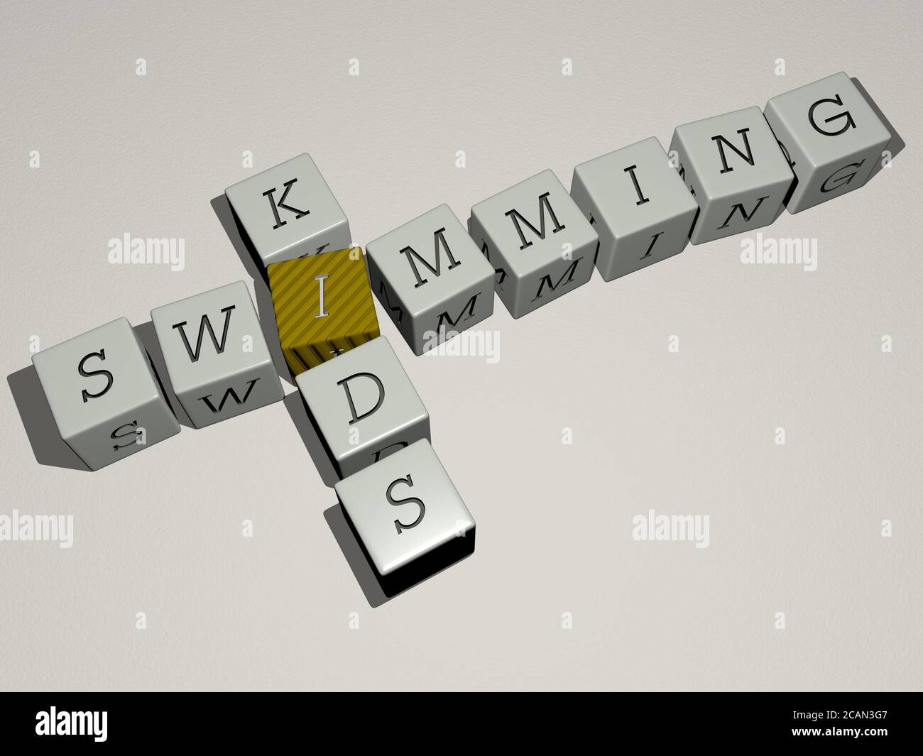SCHWIMMEN KINDER Kreuzworträtsel von Würfeln Buchstaben - 3D-Illustration  Für Pool und blau Stockfotografie - Alamy
