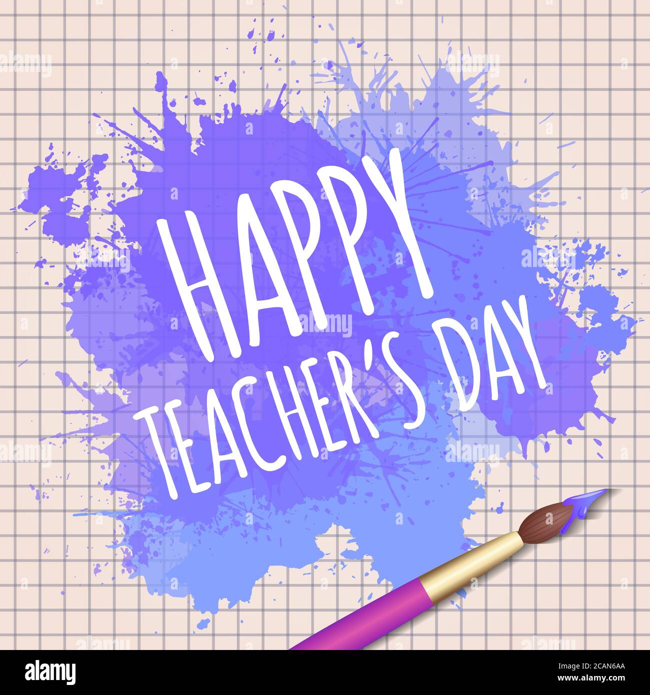 Vektor-Illustration mit herzlichen Glückwunsch Glücklicher Tag des Lehrers mit einem Aquarellpinsel und Aquarellspritzer. Kreativstudio, Kunstunterricht. Stock Vektor