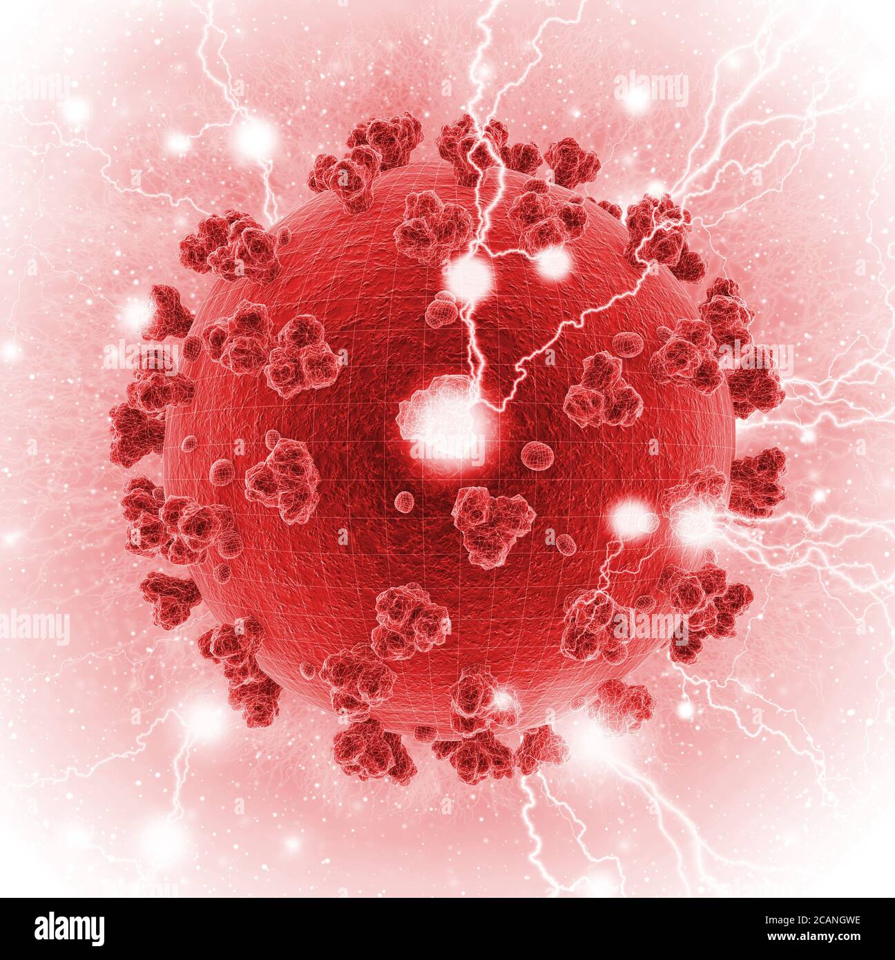Covid-19-Coronavirus-Partikel, Abbildung. Im Dezember 2019 entstand im chinesischen Wuhan das neue Coronavirus SARS-COV-2 (zuvor 2019-COV). Der Virus Stockfoto