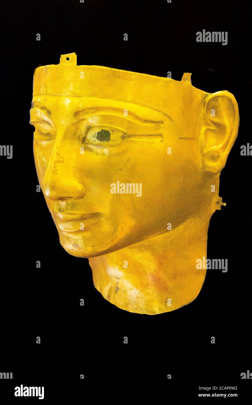 Ägypten, Kairo, Ägyptisches Museum, Grabmaske in der königlichen Nekropole von Tanis gefunden, Begräbnis des Königs Scheshonq 2. Stockfoto