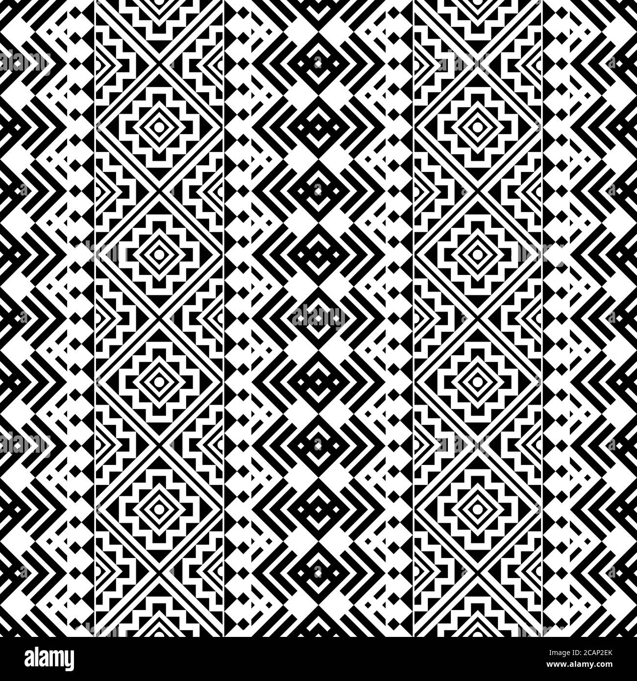 Aztec Ethnic Nahtloses Muster Design in schwarz und weiß Farbe. Ethnisches Muster Illustration Vektor. Stockfoto