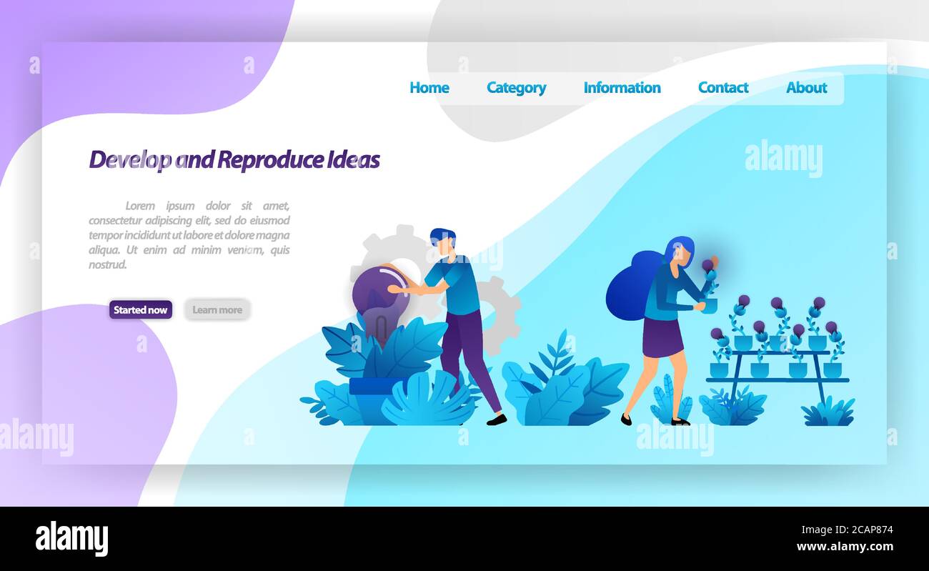 Entwickeln und reproduzieren Ideen. park mit Glühbirnen Pflanzen. Teamwork Ernte und Pflege der Idee. vektor-Illustration Konzept für Landing Page, ui ux Stock Vektor