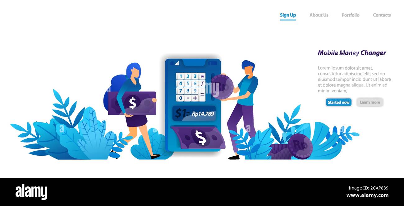 Easy Modern Mobile Money Wechsler Apps Design, isometrische Dollar und Geld, Online-Banking-Service-Konzept. Flat Illustration Konzept für Landing Page, Stock Vektor