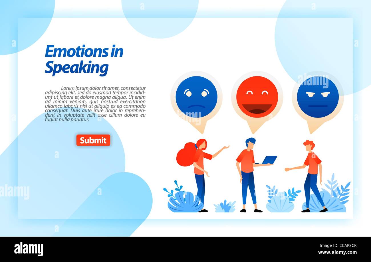 Vent und Chat mit Emojis und Emoticons. Menschen kommunizieren, Dialog, Diskussion, Probleme zu sprechen und Spaß. vektor-Illustration Konzept für die Landung p Stock Vektor