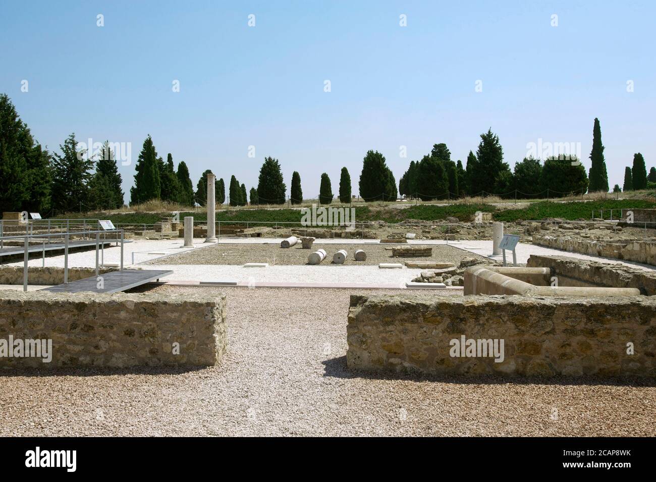 Spanien, Andalusien, Provinz Sevilla, Santiponce. Römische Stadt Italica. Gegründet 206 v. Chr. durch den römischen General Scipio. Haus des Planetariums. Blick auf den Innenhof. Stockfoto