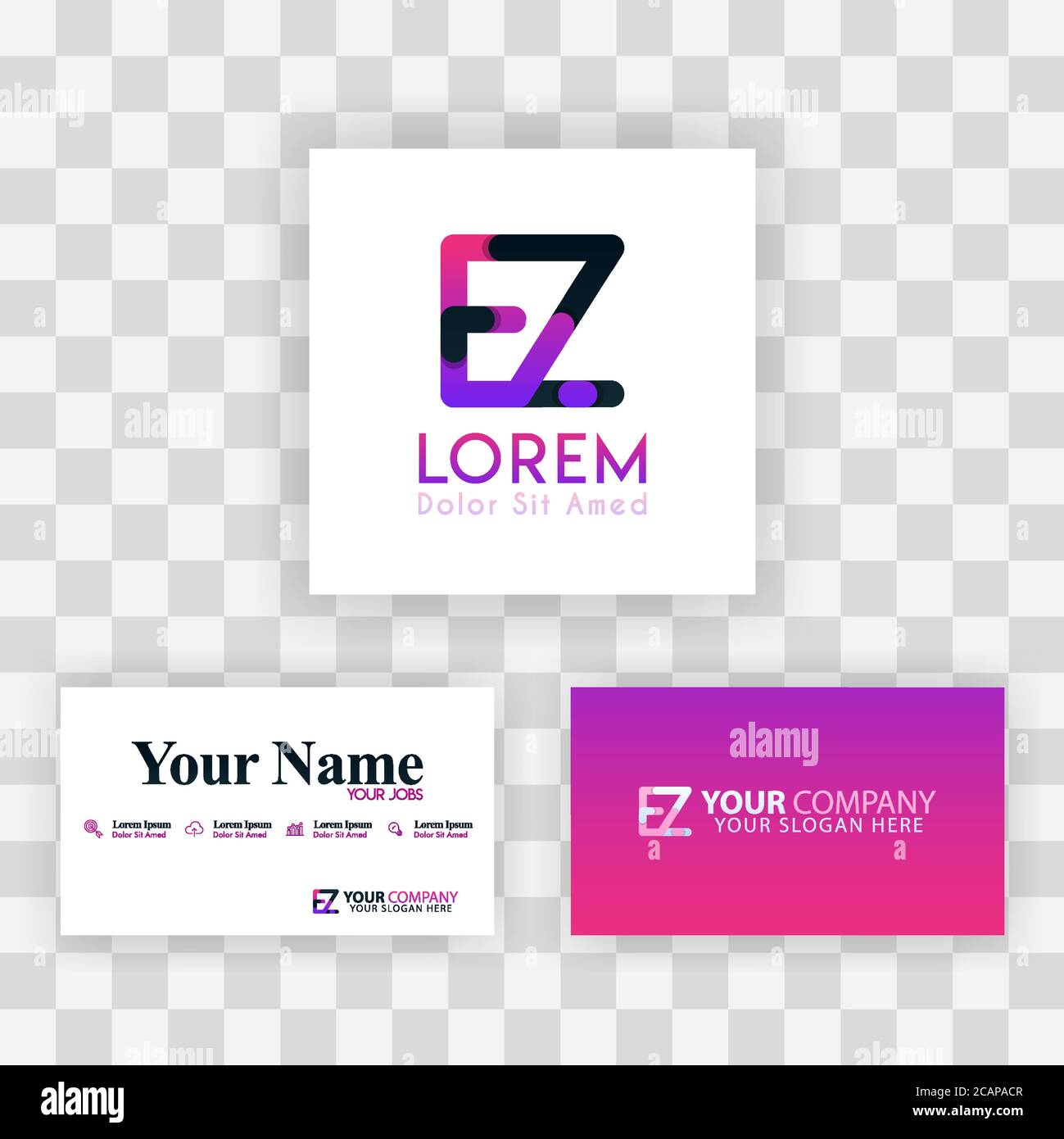 Vektor Lila Moderne Kreativ. Konzept Für Eine Saubere Visitenkartenvorlage. ZE Letter Logo Minimal Gradient Corporate. EZ Company Luxury Logo Hintergrund. Protokoll Stock Vektor