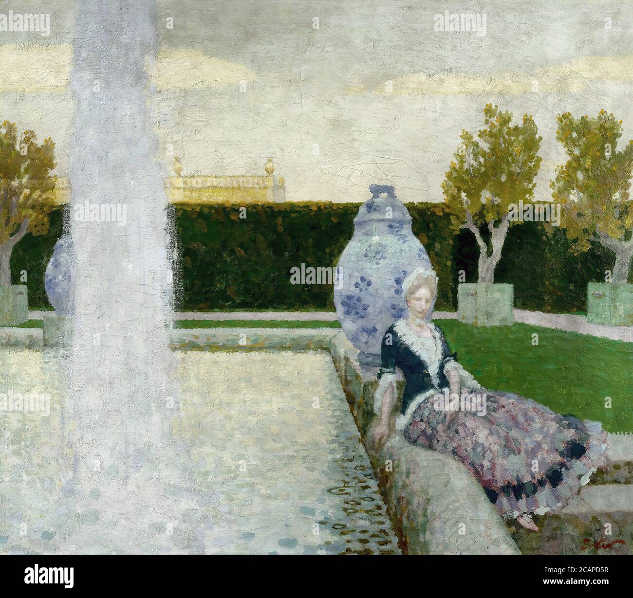 Erler Fritz - Frau im Park am Brunnen - Deutsche Schule - 19. Und Anfang des 20. Jahrhunderts Stockfoto