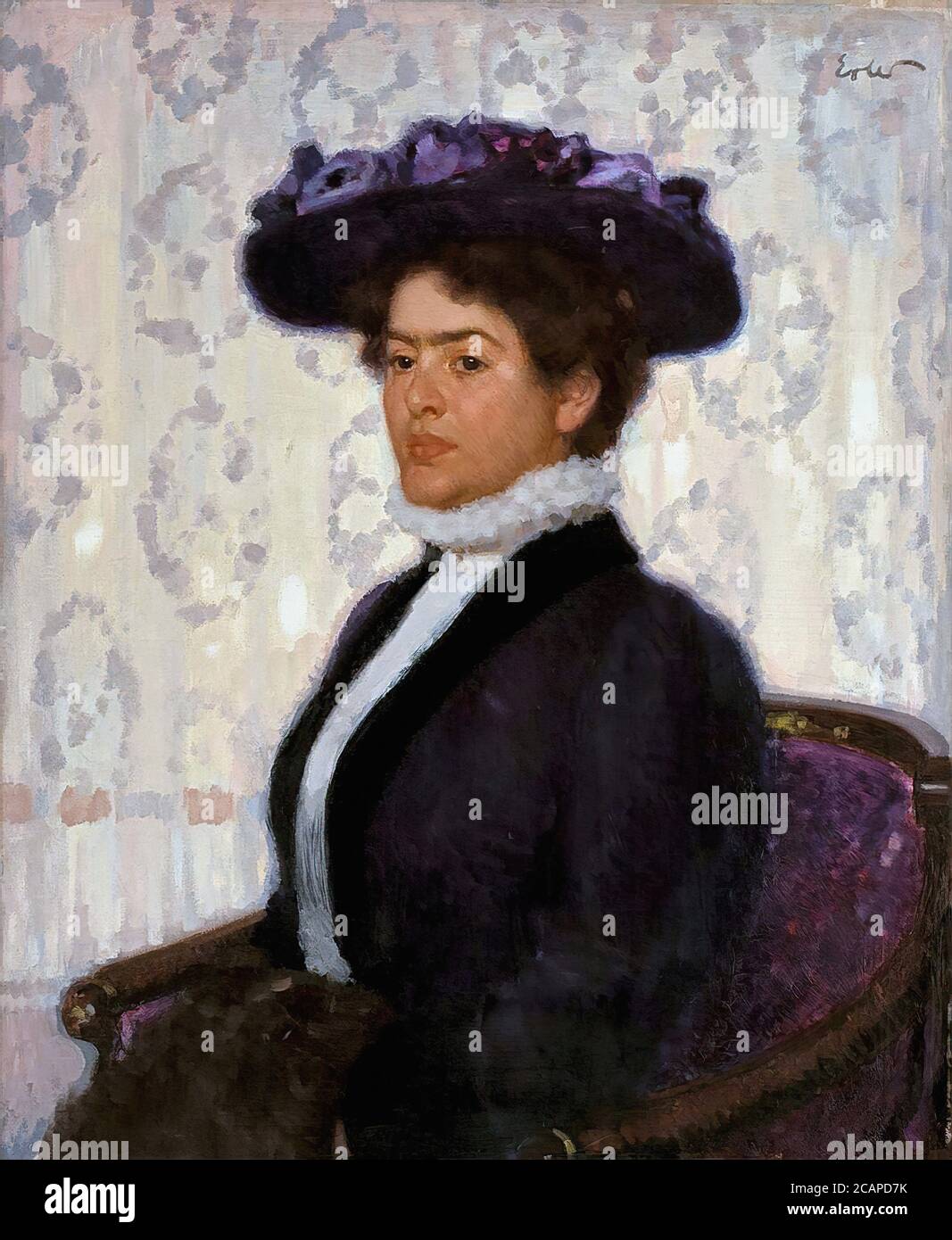 Erler Fritz - Portrait der Frau des Künstlers - Deutsche Schule - 19. Jahrhundert Stockfoto