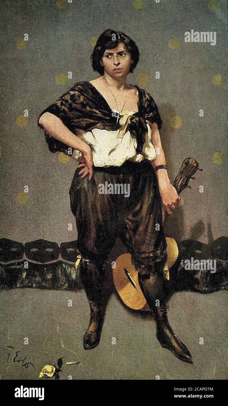 Erler Fritz - Frau mit Gitarre - Deutsche Schule - 19. Jahrhundert Stockfoto