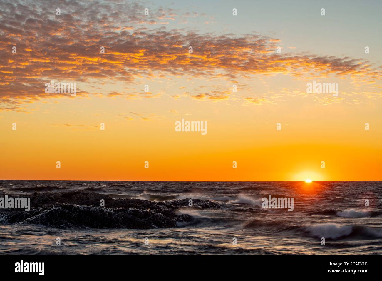 Sonnenuntergang über Lake Superior, Wawa, Ontario, Kanada Stockfoto