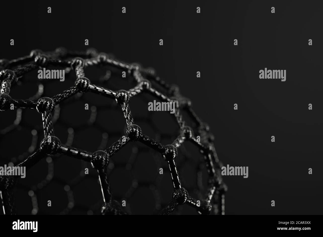 3D-Rendering von Fullerene Ball auf schwarzem Hintergrund Stockfoto