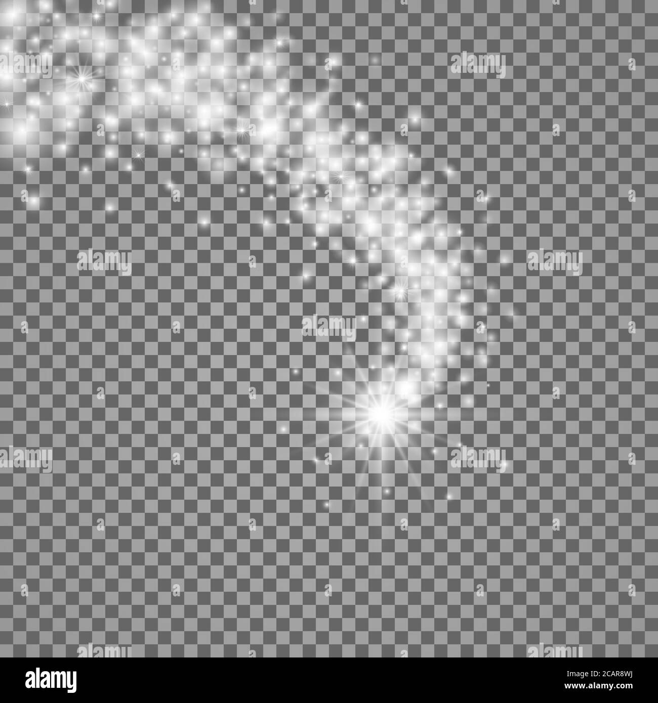 Magischer Stern mit Staubschweif isoliert auf transparentem Hintergrund. Leuchtender Stern. Vektorgrafik. Stock Vektor