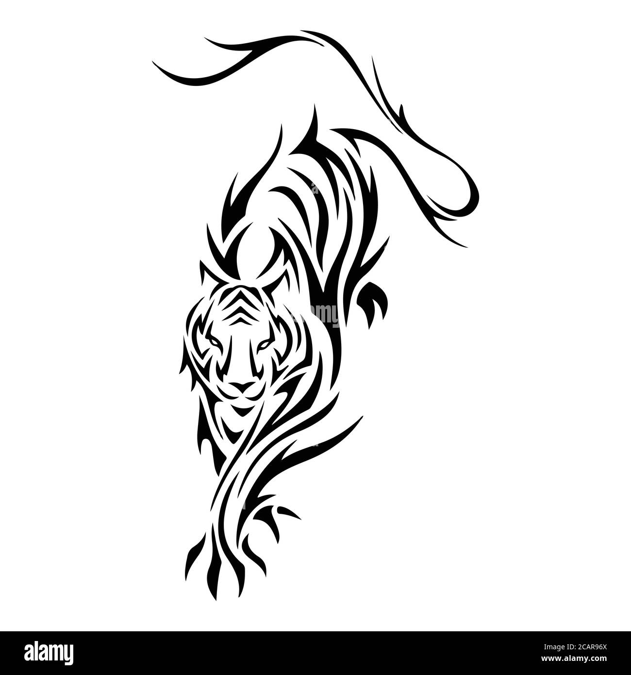 Tiger Tattoo Vektor Illustration. Silhouette Vektordarstellung isoliert auf weißem Hintergrund. Stock Vektor
