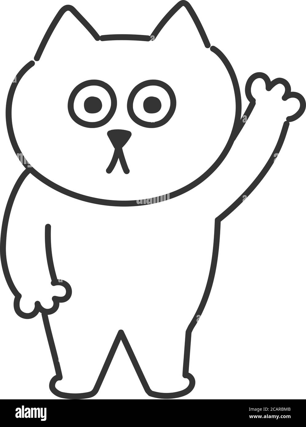 Weiße Katze steht auf zwei Beinen. Vektorgrafik isoliert auf weißem Hintergrund. Stock Vektor