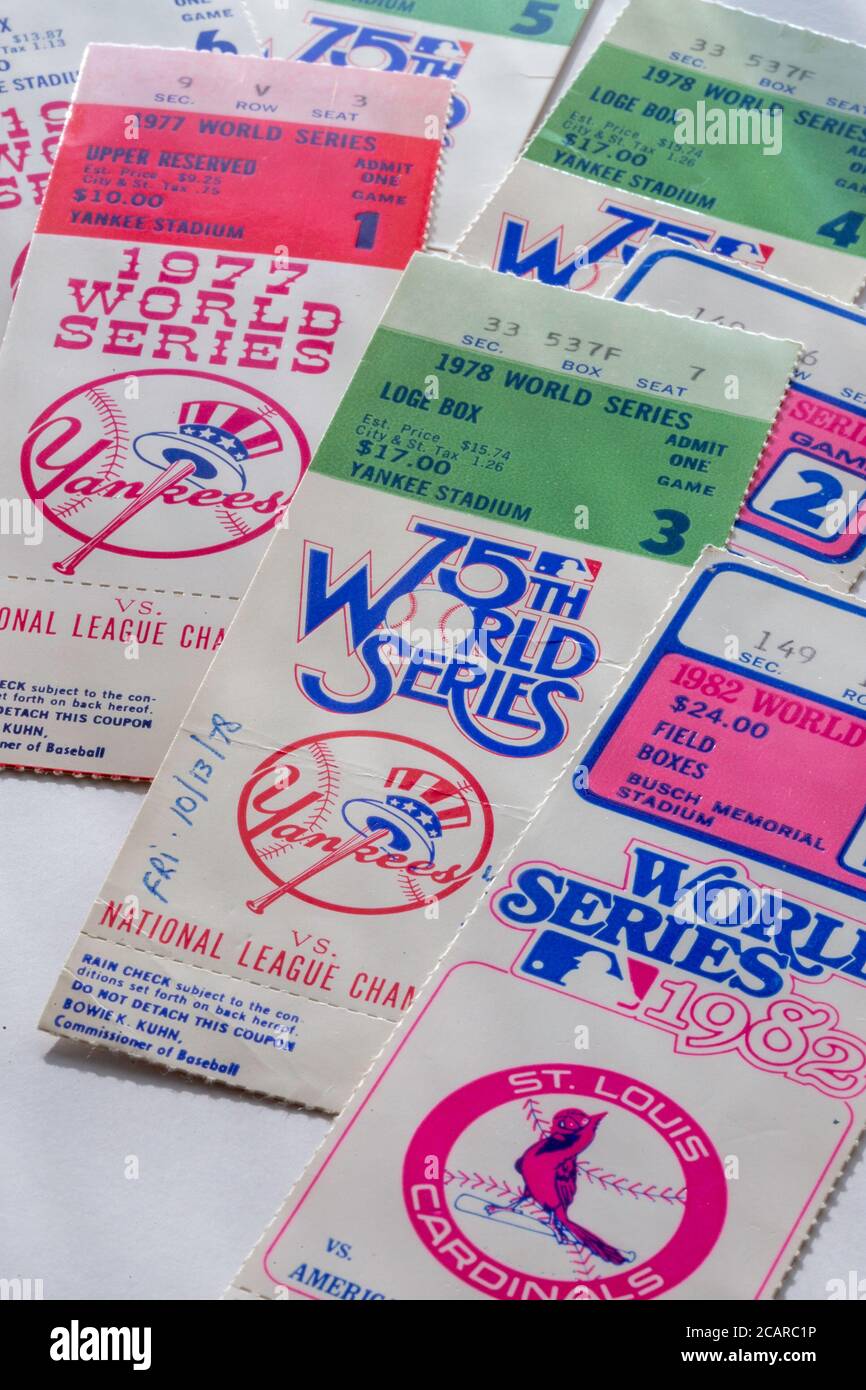 Stillleben, Vintage World Series Baseball Tickets, USA Stockfoto