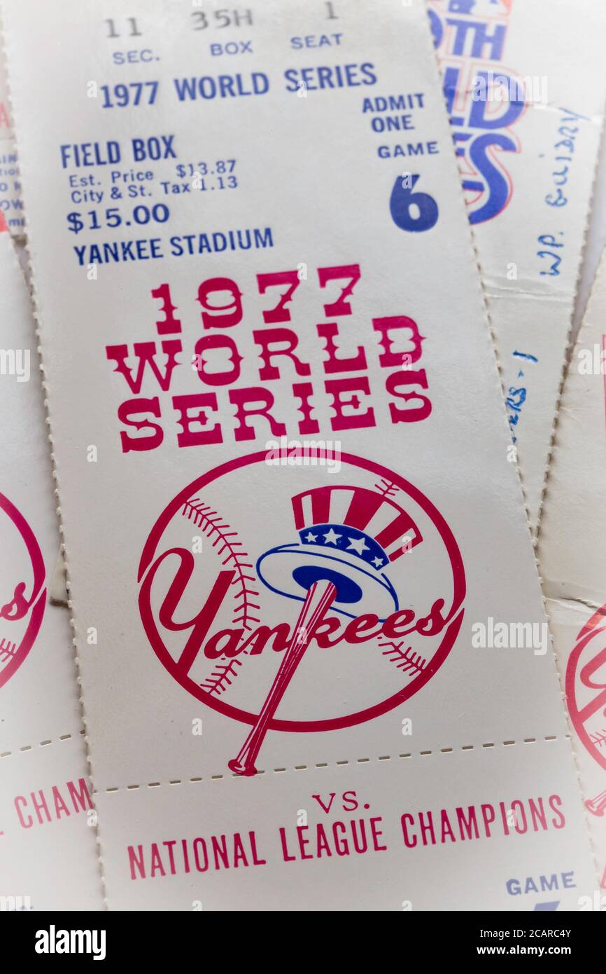 Stillleben, Vintage World Series Baseball Tickets, USA Stockfoto