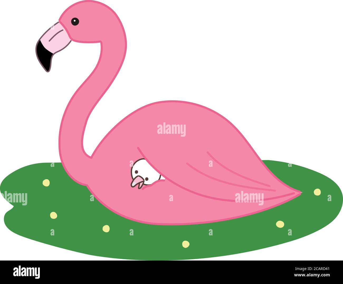 Rosa Flamingo und ein Baby Vogel. Vektorgrafik isoliert auf weißem Hintergrund. Stock Vektor