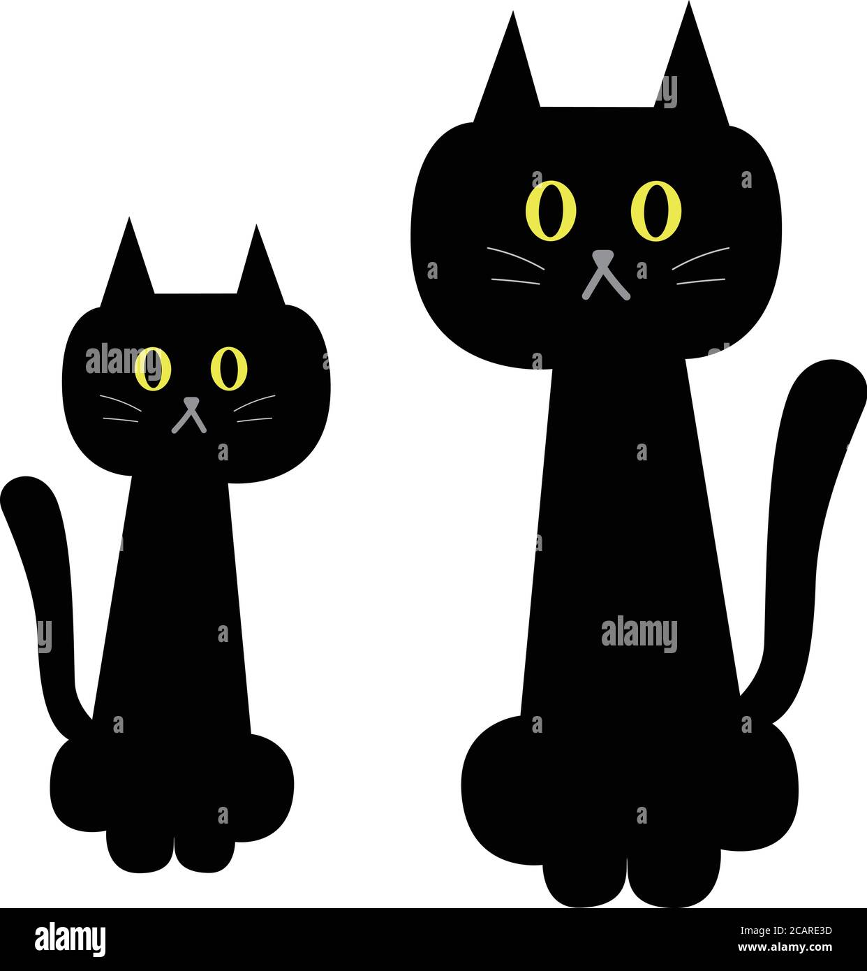 Elternteil und Kind der schwarzen Katze. Vektorgrafik isoliert auf weißem Hintergrund. Stock Vektor