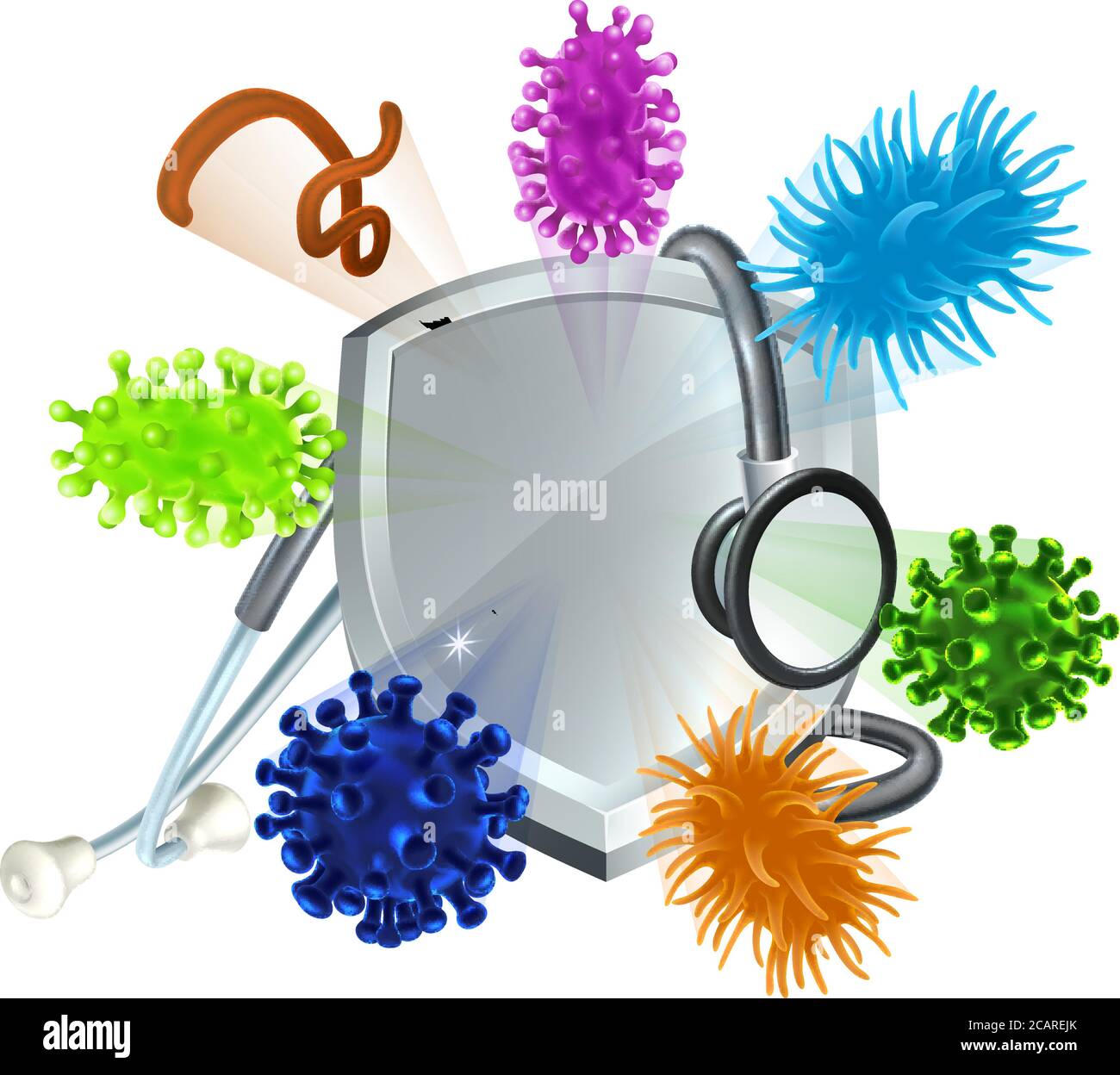 Stethoskop Shield Medical Virus Bakterienzellen Stock Vektor