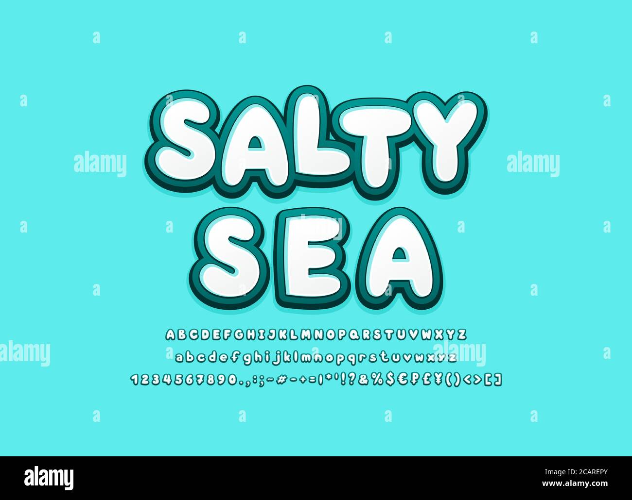 Salty Sea Alphabet 3d Schriftarten Marine Turkis Farben Cool Cartoon Fett Schrift Gross Und Kleinbuchstaben Zahlen Symbole Vektordarstellung Stock Vektorgrafik Alamy