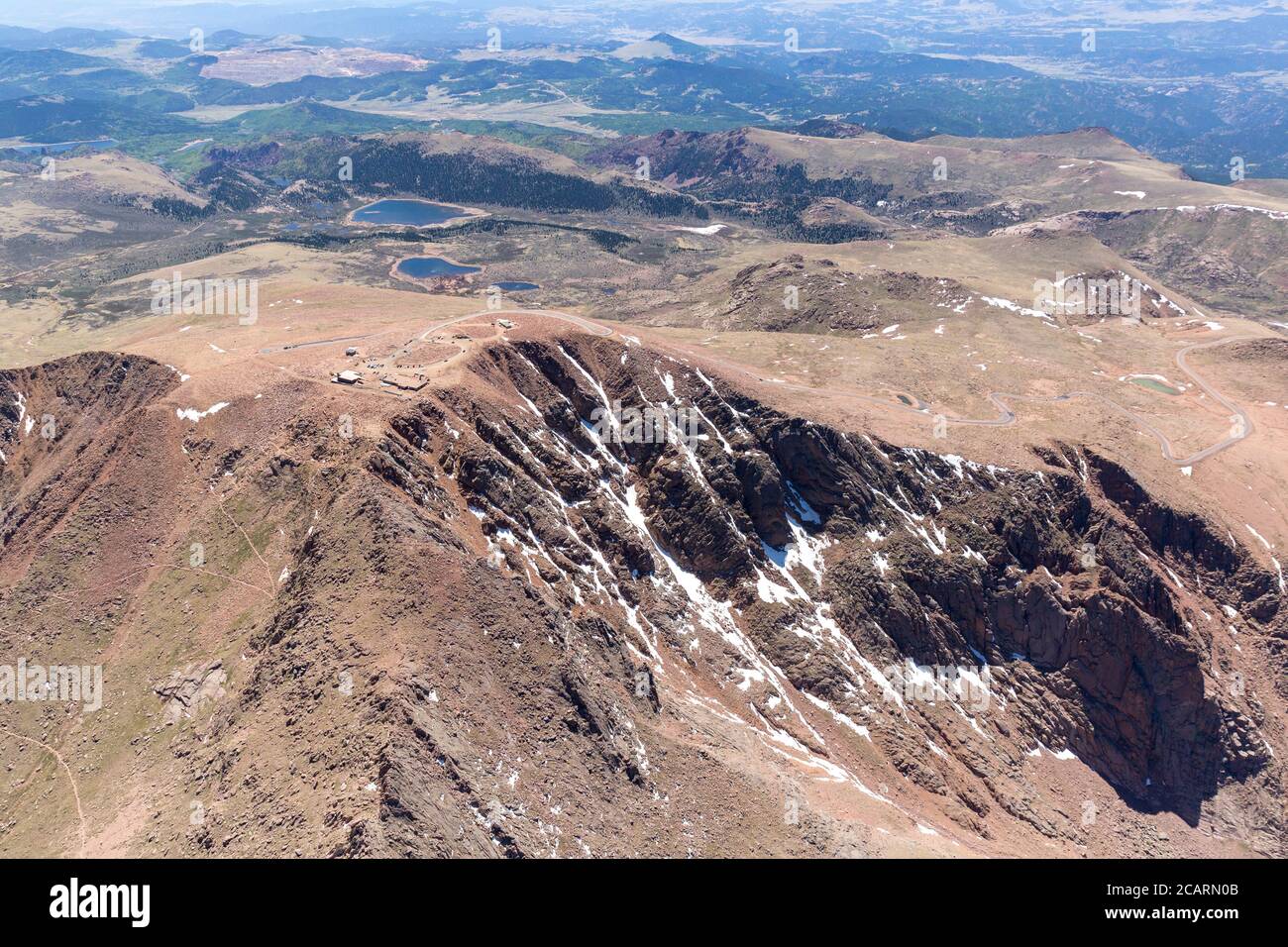 Luftaufnahme des Pikes Peak Summit, Colorado, USA Stockfoto