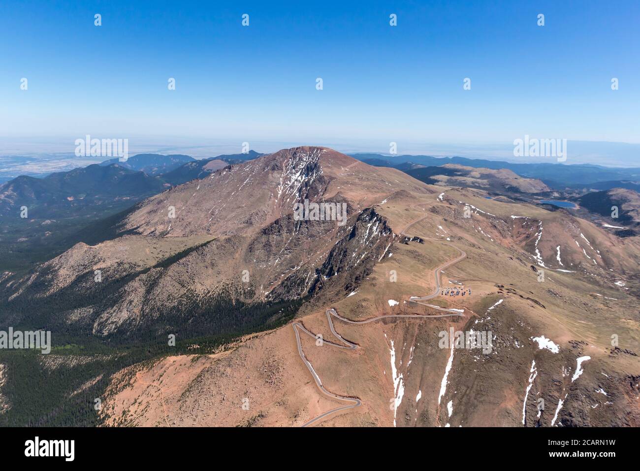 Luftaufnahme des Pikes Peak Summit, Colorado, USA Stockfoto