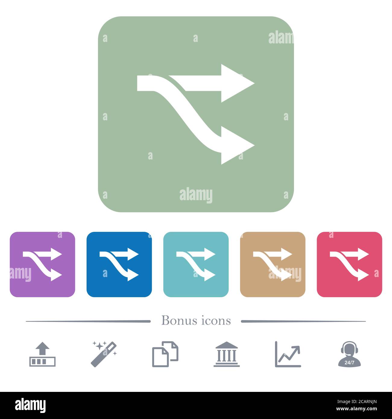 Weiße flache Symbole auf abgerundeten quadratischen Hintergründen. 6 Bonus-Symbole enthalten Stock Vektor