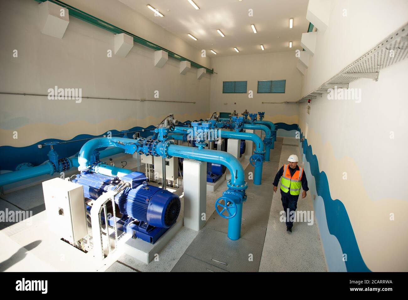 Die Basateen-Pumpstation in Zarqa, Jordanien, hat die Bewohner mit einem verstärkten Wasser- und Abwassernetz in Zarqa und der Nachbarstadt Amman unterstützt. Stockfoto