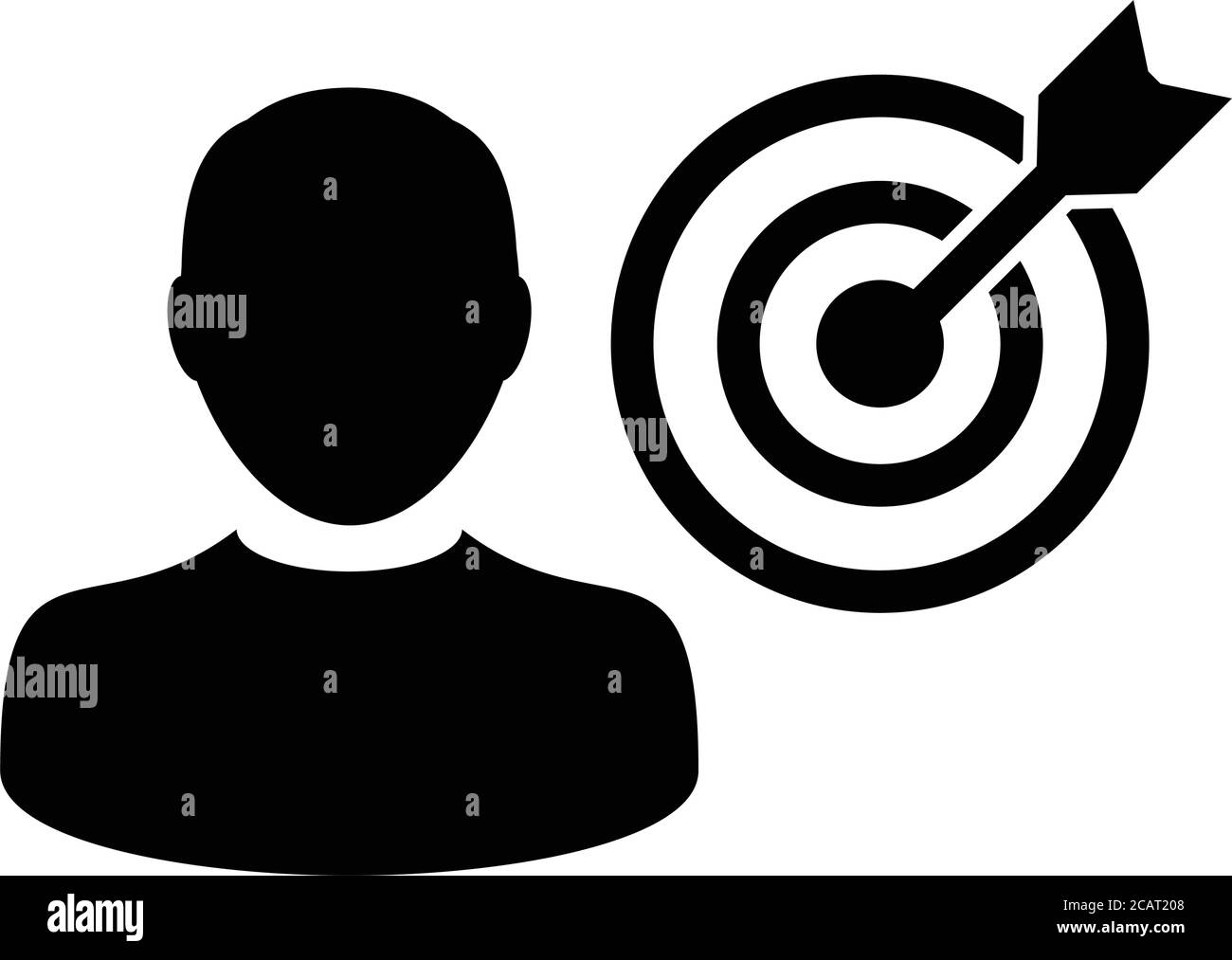 Man Icon Vektor Ziel Bullseye Dartboard mit Benutzer Person Avatar Symbol für Business Development Ziele in Glyph Piktogramm Illustration Stock Vektor