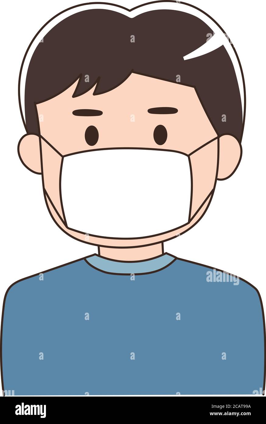 Mann, der eine medizinische Maske trägt, um Corona-Virus oder covid-19 oder eine andere Art von Virus zu verhindern. Vektorgrafik isoliert auf weißem Hintergrund. Stock Vektor
