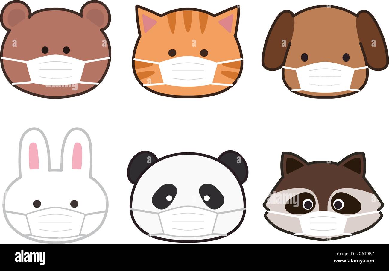 Gruppe von Tieren tragen Masken, um Krankheiten zu verhindern. Vektorgrafik isoliert auf weißem Hintergrund. Stock Vektor
