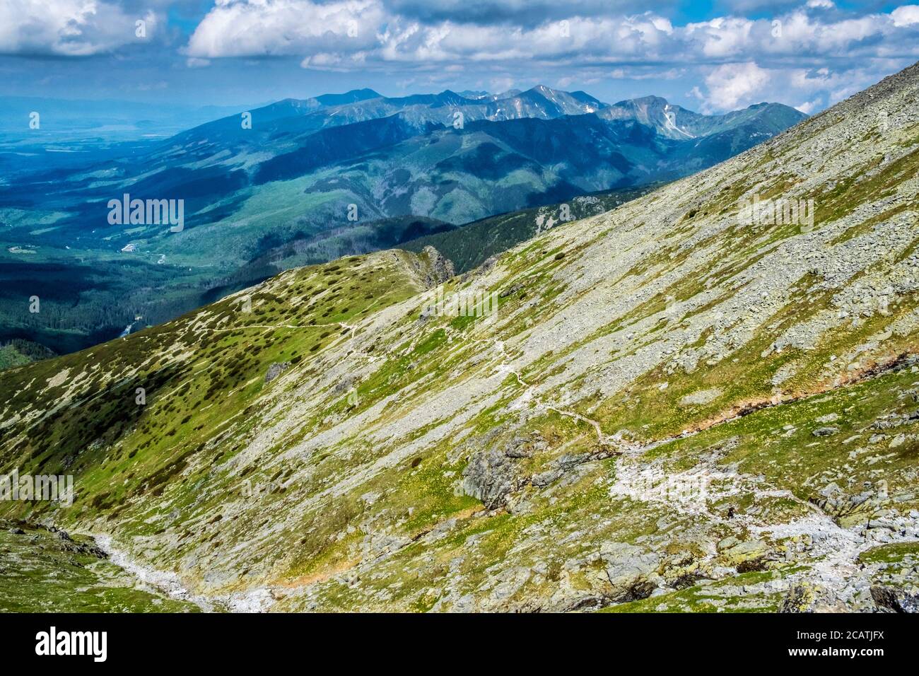 Westtatra vom Gipfel Krivan, hohe Tatra, Slowakische republik. Wanderthema. Reiseziel. Stockfoto