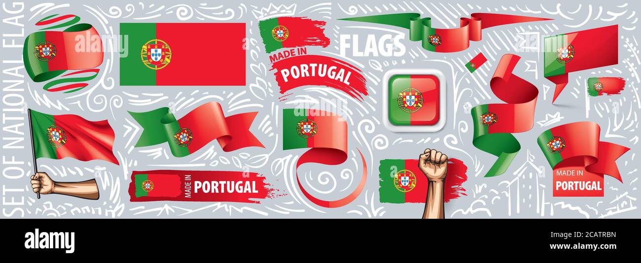 Vector Set der Nationalflagge von Portugal in verschiedenen kreativen Designs Stock Vektor