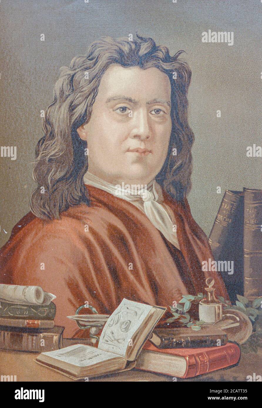 Herman Boerhaave (31. Dezember 1668 – 23. September 1738) war ein niederländischer Botaniker, Chemiker, christlicher Humanist und Arzt von europäischem Ruhm. Er gilt als Begründer der klinischen Lehre und des modernen akademischen Krankenhauses und wird manchmal als "Vater der Physiologie" bezeichnet, führte Boerhaave den quantitativen Ansatz in die Medizin ein. Aus dem Buch La ciencia y sus hombres : vidas de los sabios ilustres desde la antigüedad hasta el siglo XIX T. 3 [Wissenschaft und ihre Männer: Leben der berühmten Weisen von der Antike bis zum 19. Jahrhundert Band 3] von Figuier, Louis, (1819-1894); Casabó Stockfoto
