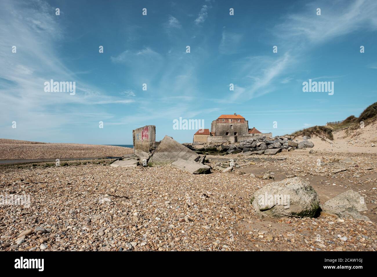 Fort d' Ambleteuse, (auch bekannt als Fort Mahon), ist eine Festung an der Küste in der Nähe der Stadt Ambleteuse im Norden Frankreichs Stockfoto