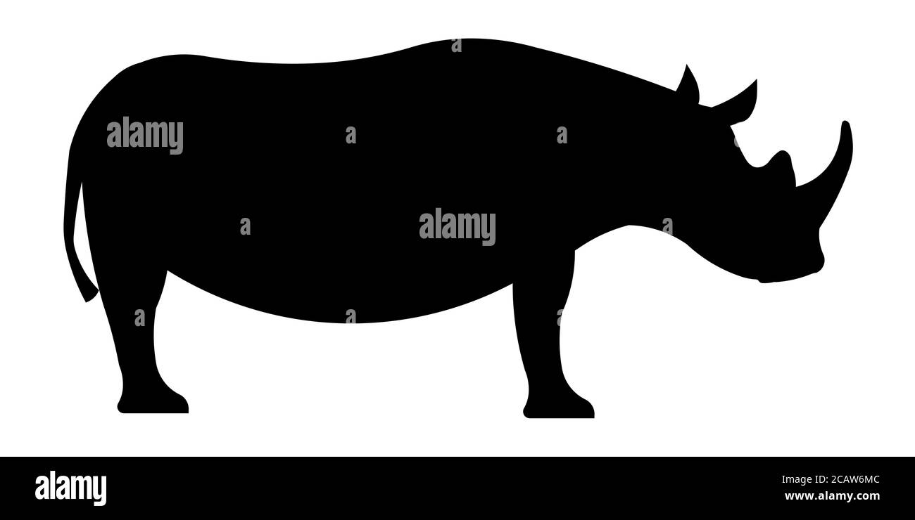 Abbildung einer Nashorn-Silhouette isoliert auf weißem Hintergrund Stockfoto