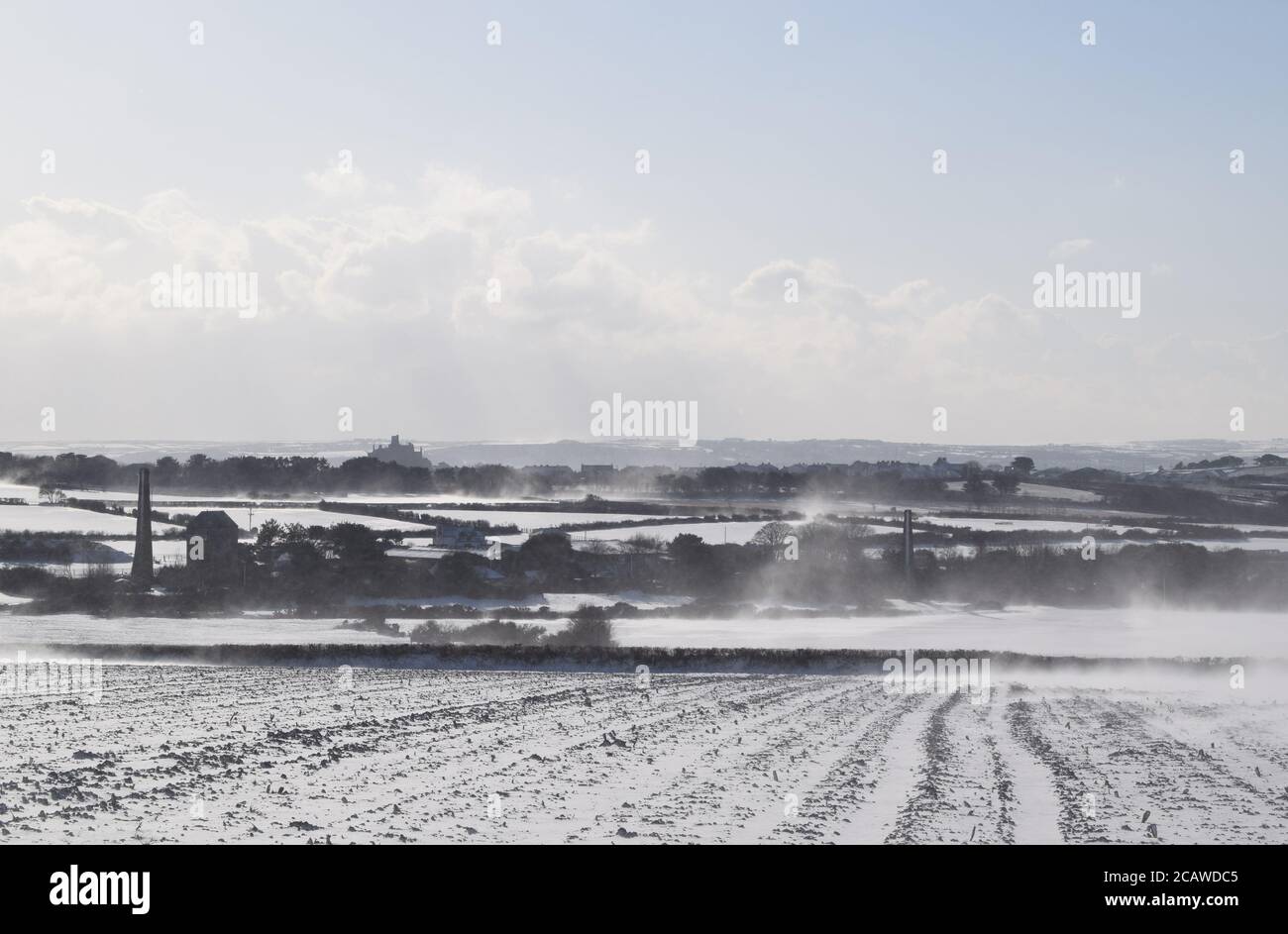 Verschneite Kornische Landschaft Stockfoto