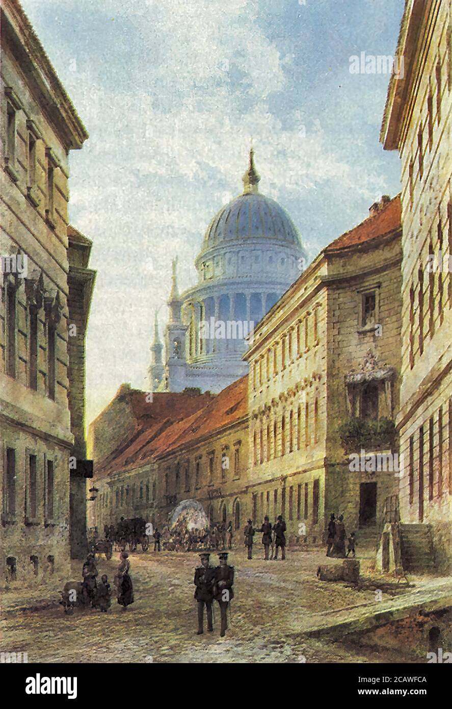 Graeb Carl - StraÃŸenkreuzung 'acht Ecken' mit Nikolaikirche Potsdam - Deutsche Schule - 19. Jahrhundert Stockfoto