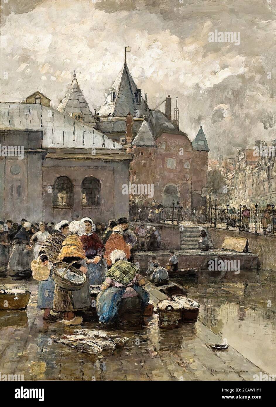 Herrmann Hans - Amsterdamse Vismarkt - Deutsche Schule - 19. Jahrhundert Stockfoto