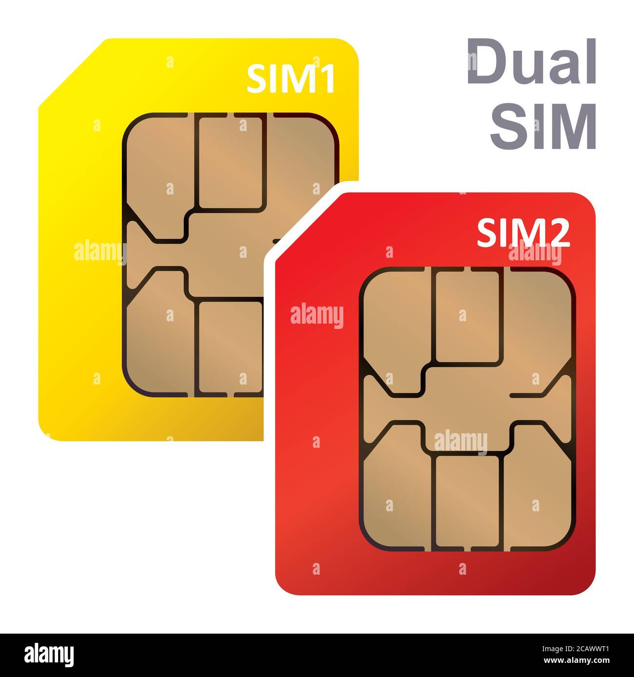 SIM-Karte für mobile Kommunikation. Sim-Karte Eingestellt. Vektorgrafik. Mobile und drahtlose Kommunikationstechnologien. Stock Vektor