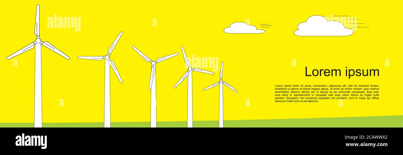 Windturbine, Windkraft, Windkraftanlagen. Lineares Symbol für drehende Windmühle. Dünne Linie. Symbol „Wind Eco Energy“. Stock Vektor