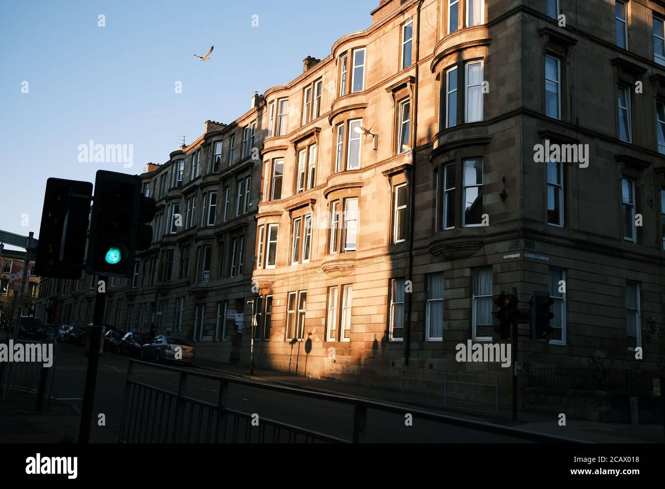 Sun auf Glasgow Wohnungen. Park Road (Kelvinbridge, West End) Stockfoto