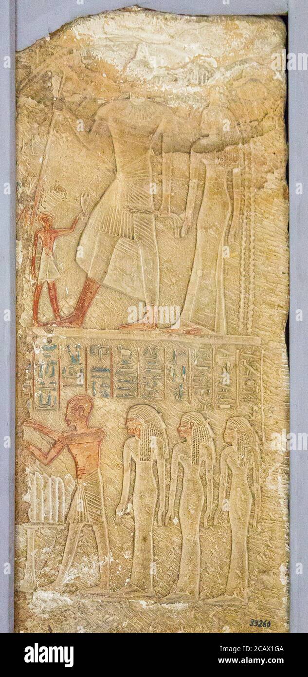 Ägypten, Kairo, Ägyptisches Museum, Stele von Mahu, aus Saqqara. Stockfoto