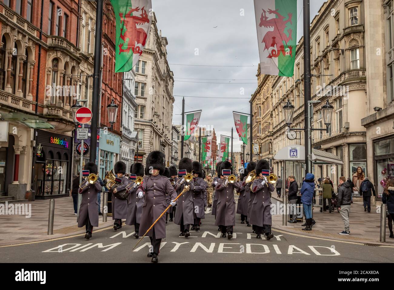 Band der Welsh Guards, Cardiff, Wales, Großbritannien Stockfoto