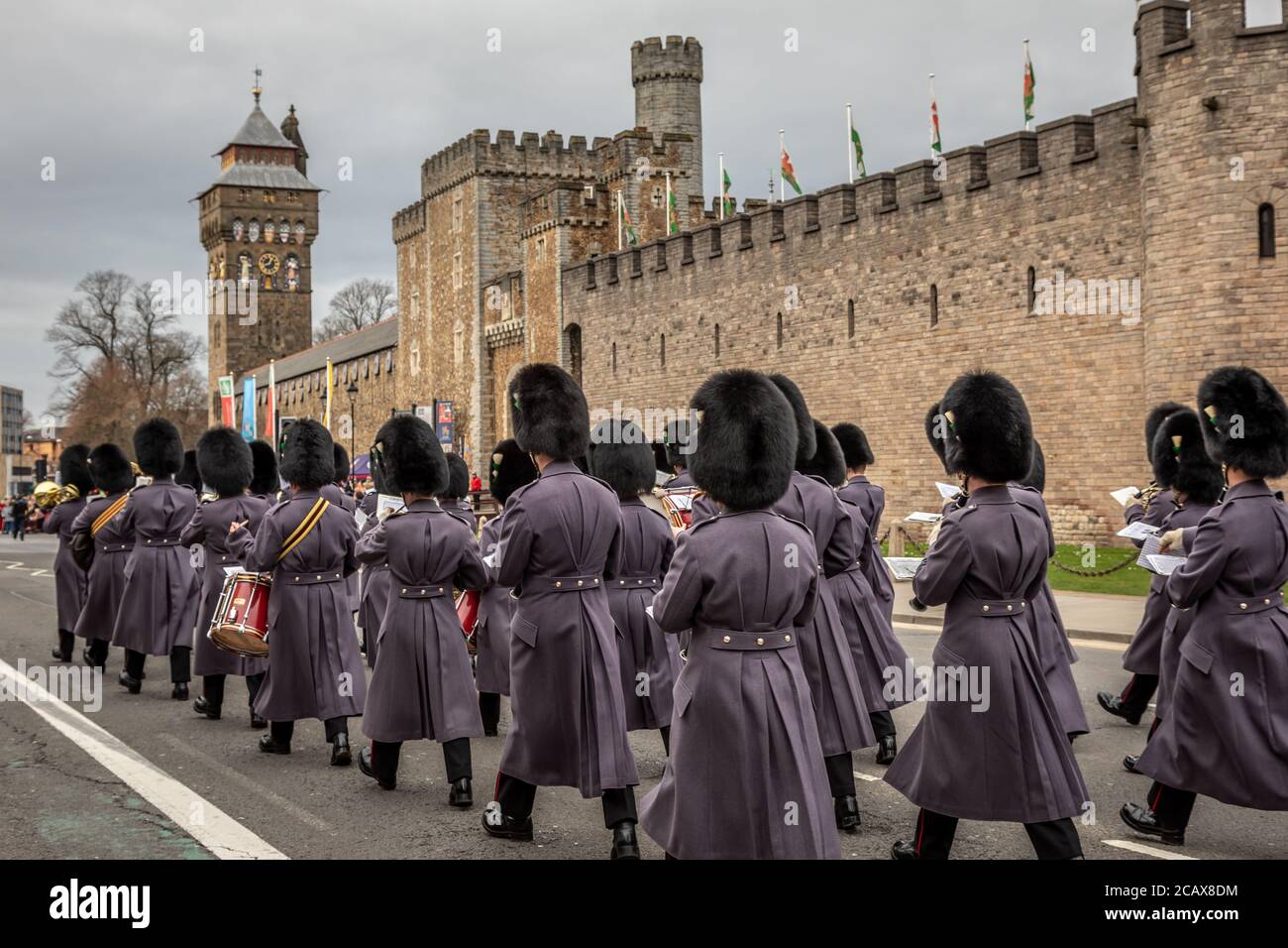 Band der Welsh Guards, Cardiff, Wales, Großbritannien Stockfoto