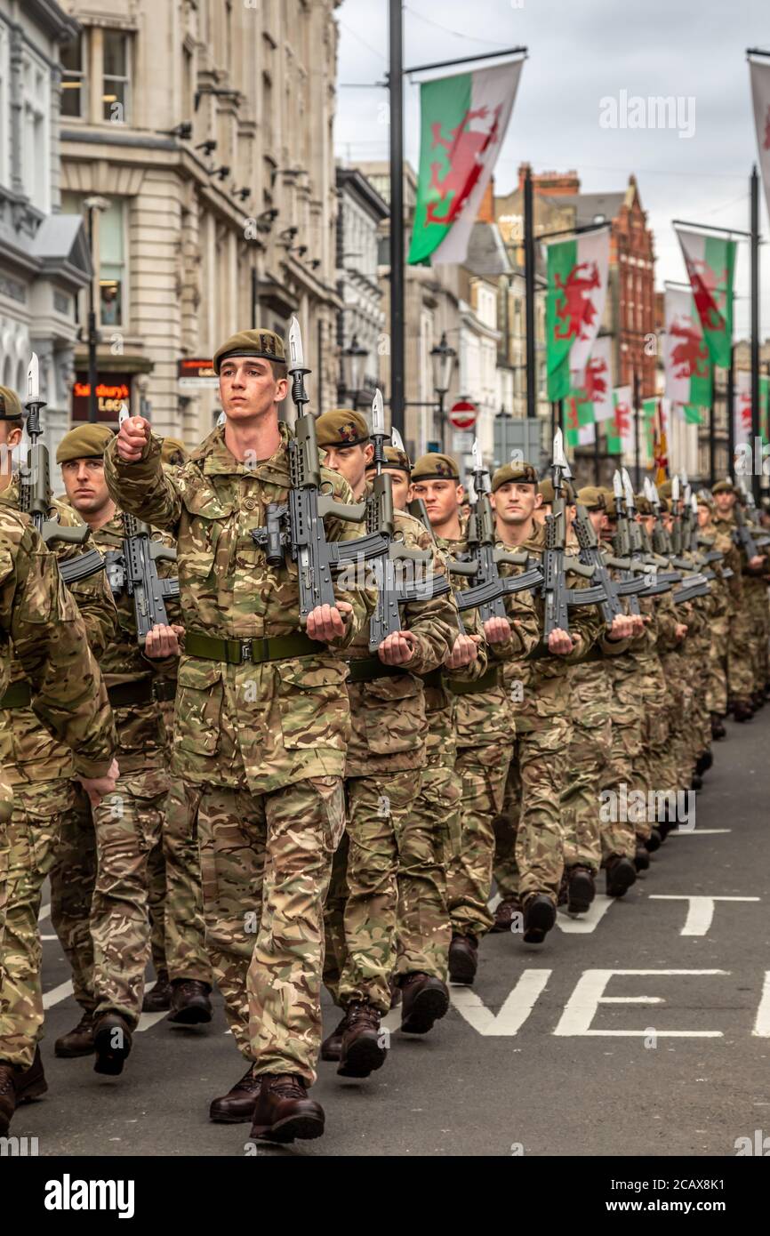 Welsh Guards, Cardiff, Wales, Vereinigtes Königreich Stockfoto