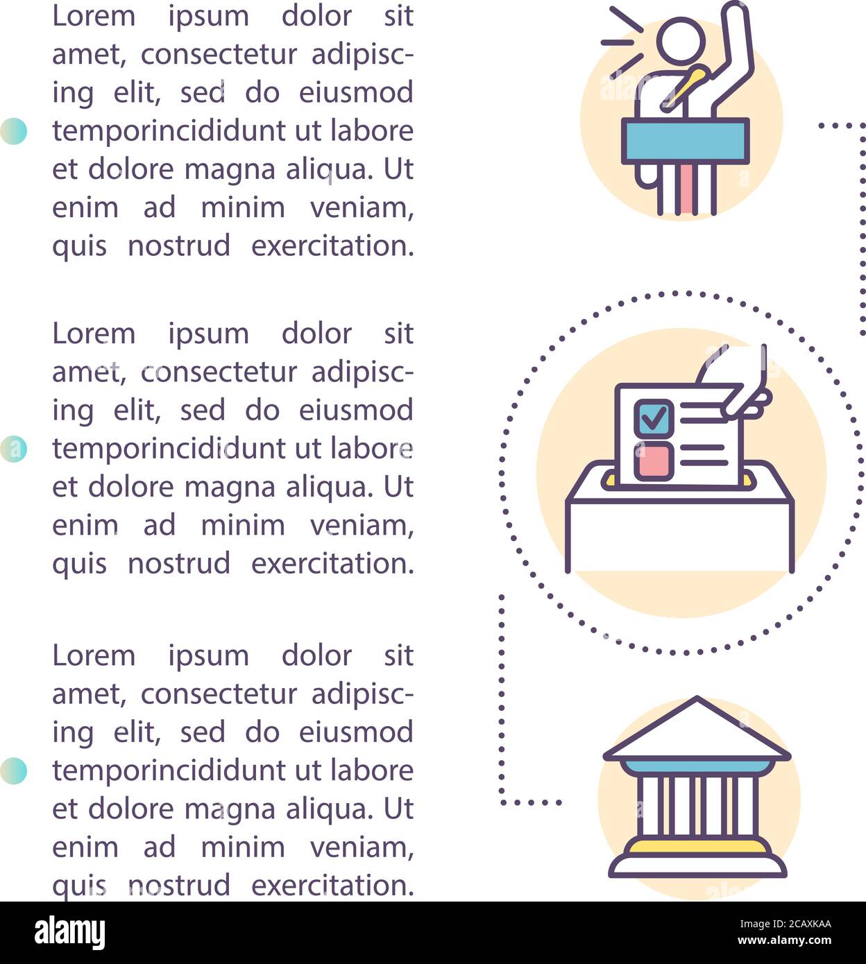 Politische Rechte Konzept Symbol mit Text. Menschenrechte. Demokratie. Abstimmungen. Natürliche Gerechtigkeit. PPT-Seitenvektorvorlage. Broschüre, Zeitschrift, Broschüre Stock Vektor