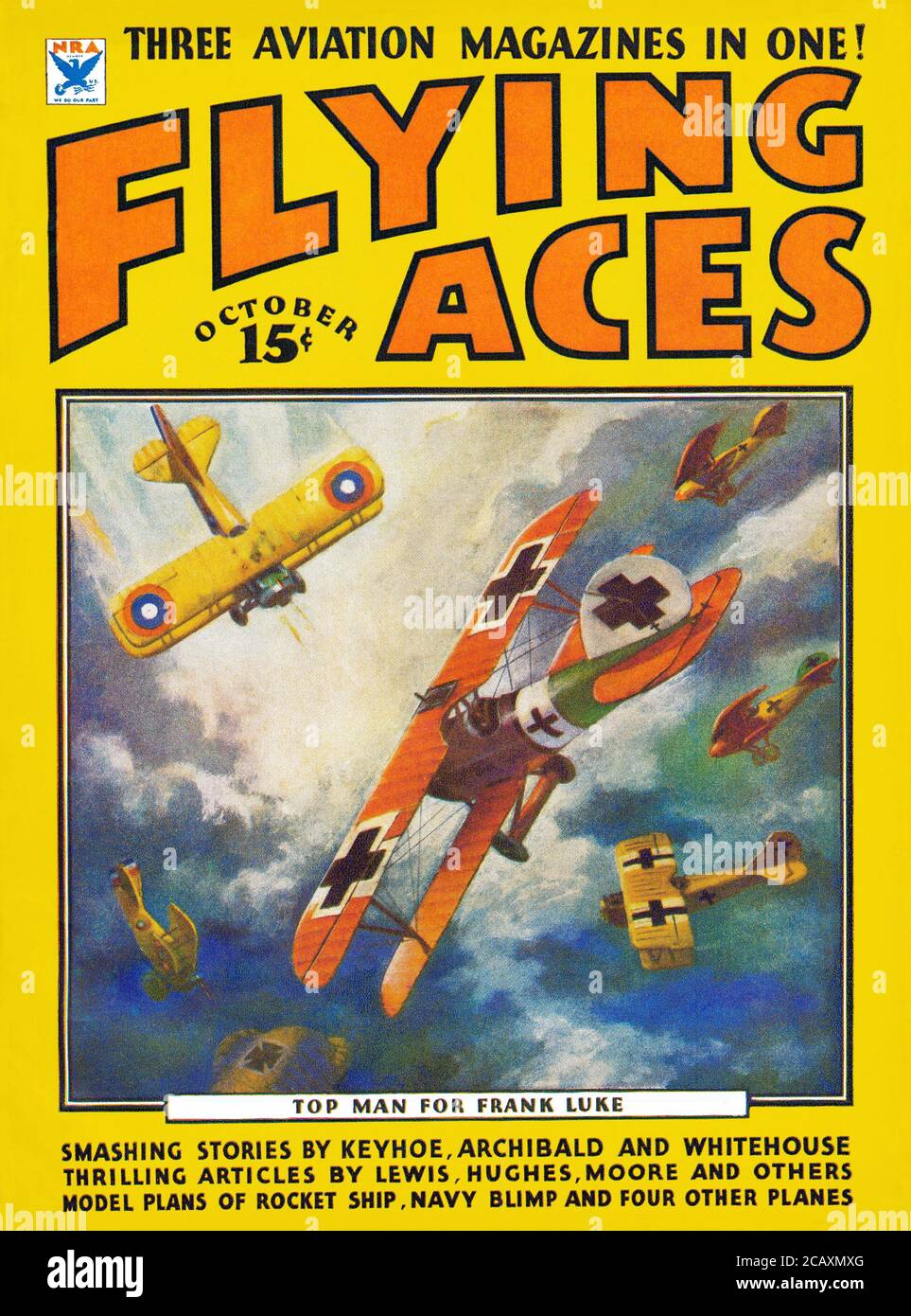 Vintage Frontcover des Flying Aces Magazins für Oktober 1934. Stockfoto